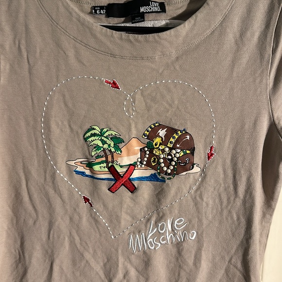 Love Moschino Treasure Chest Map Bodycon Mini Crew Neck Tee Shirt Dress Size 6 - Picture 4 of 7